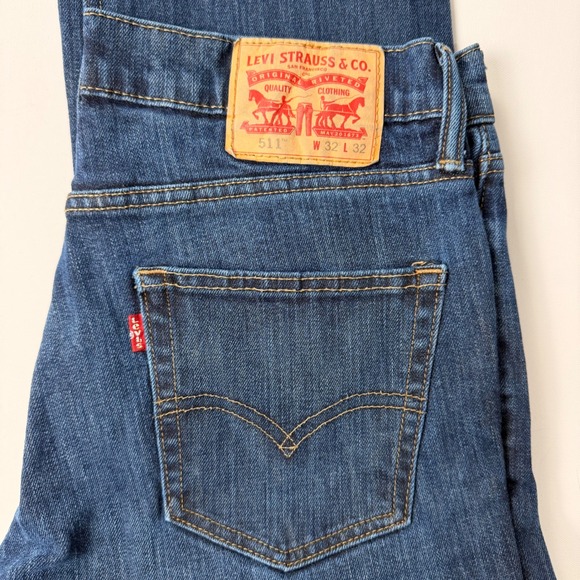 Levi Strauss Co 511 Slim Fit Jeans Dark Wash Blue Denim Mens W32 L32 - Picture 6 of 9